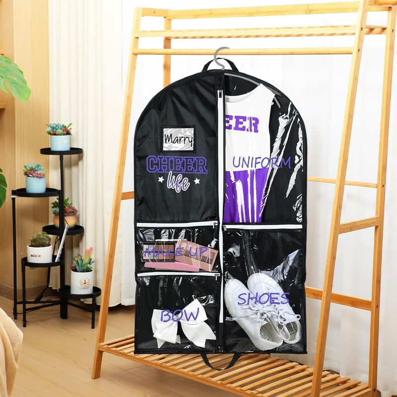Blushtier Cheer Garment Bags for Cheerleading Uniform Waterproof Hanging Garment Bags for Dance Costumes 40 Inch Clothes Bag with 5 Pockets and Side Zip Travel Storage Cheer Uniform (Black,Purple) - Image 5